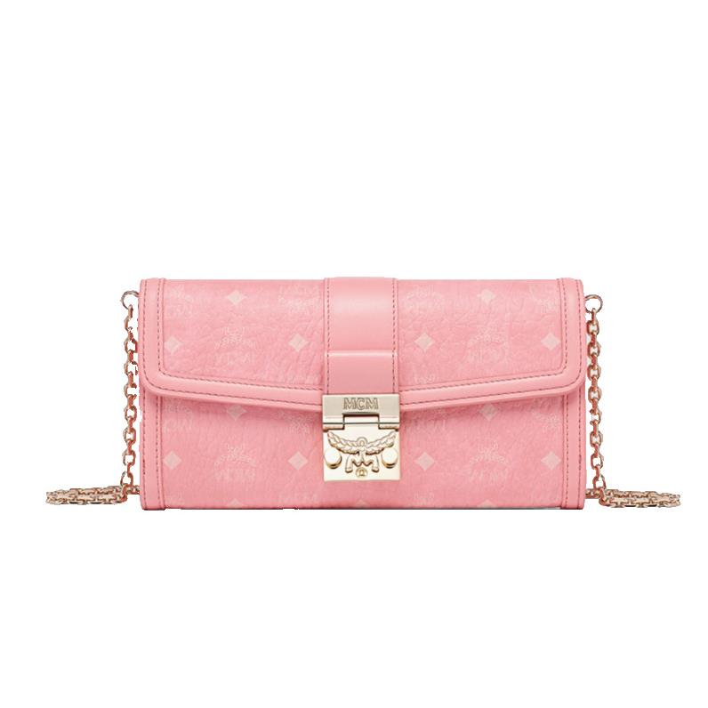 Mcm Tracy Large Logo Monogram Wallet On Chain In Blossom Pink