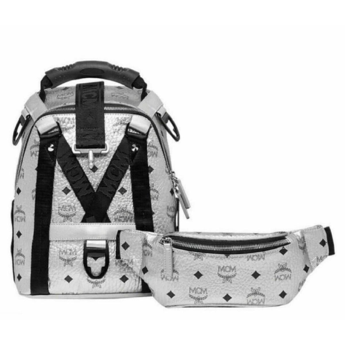 Mcm Backpack Jemison 2 in 1 Silver Coated Canvas MUK9SJV23SB001