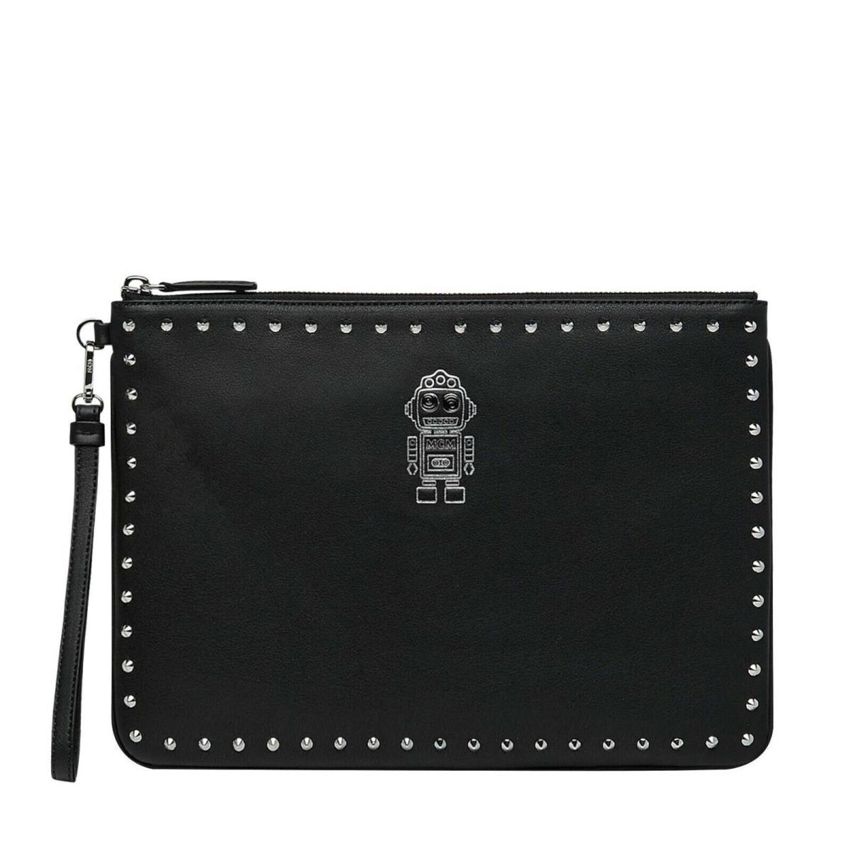 Mcm Unisex Black Nappa Leather Studded Wristlet Zip Pouch MZZ9SRO32BK001