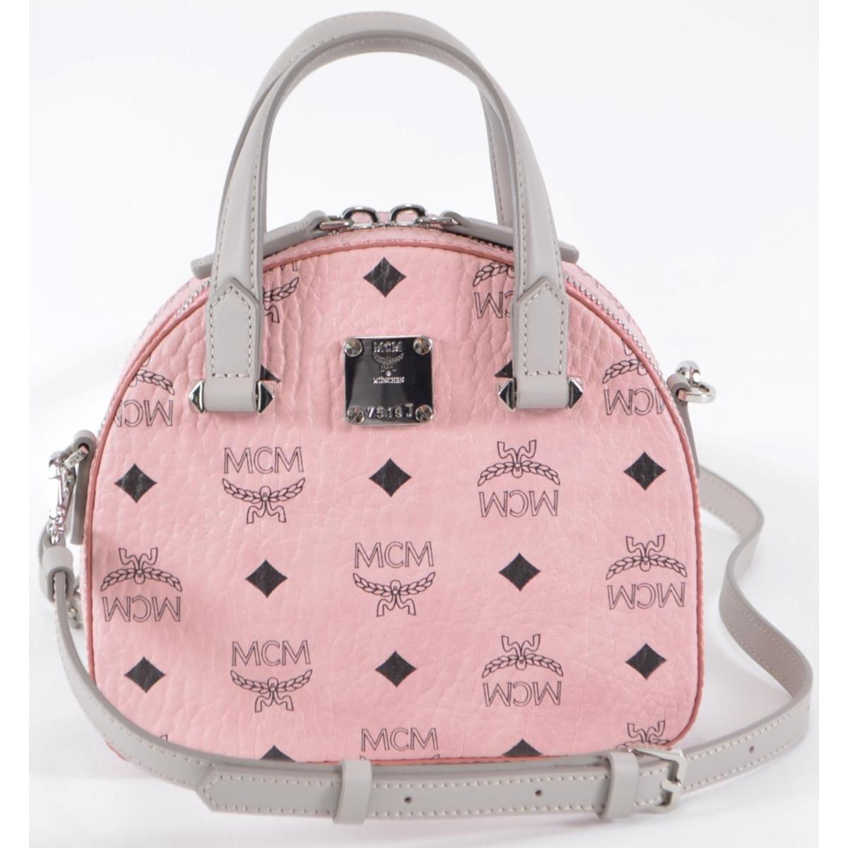 Mcm Soft Pink Visetos Canvas Small Zip Top Crossbody Dome Purse Bag