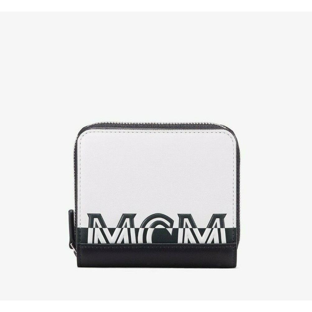 Mcm Women`s White Black Contrast Logo Small Zip Wallet MZS9ACL13WT001