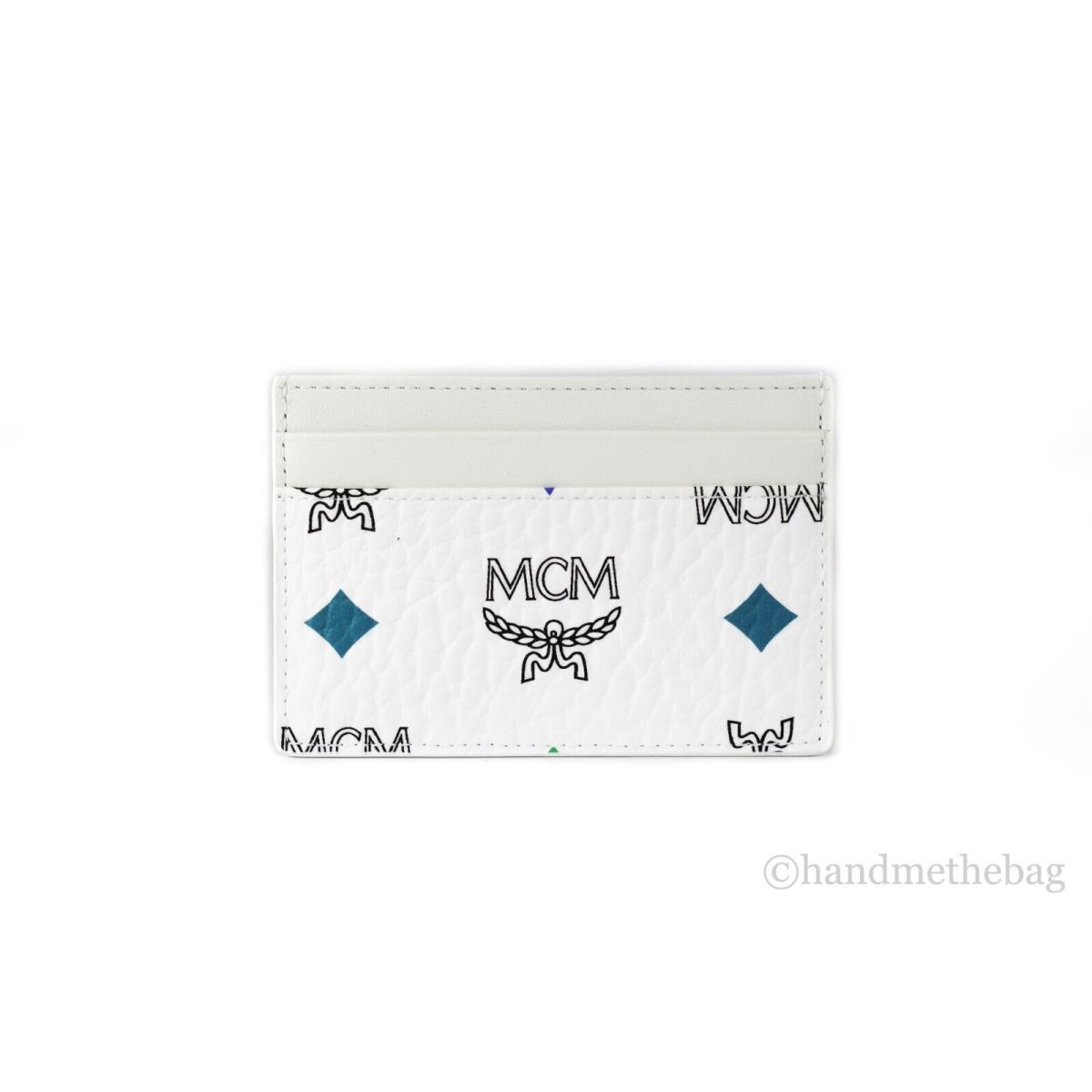 Mcm Spectrum Diamond White and Blue Visetos Leather Card Case Wallet