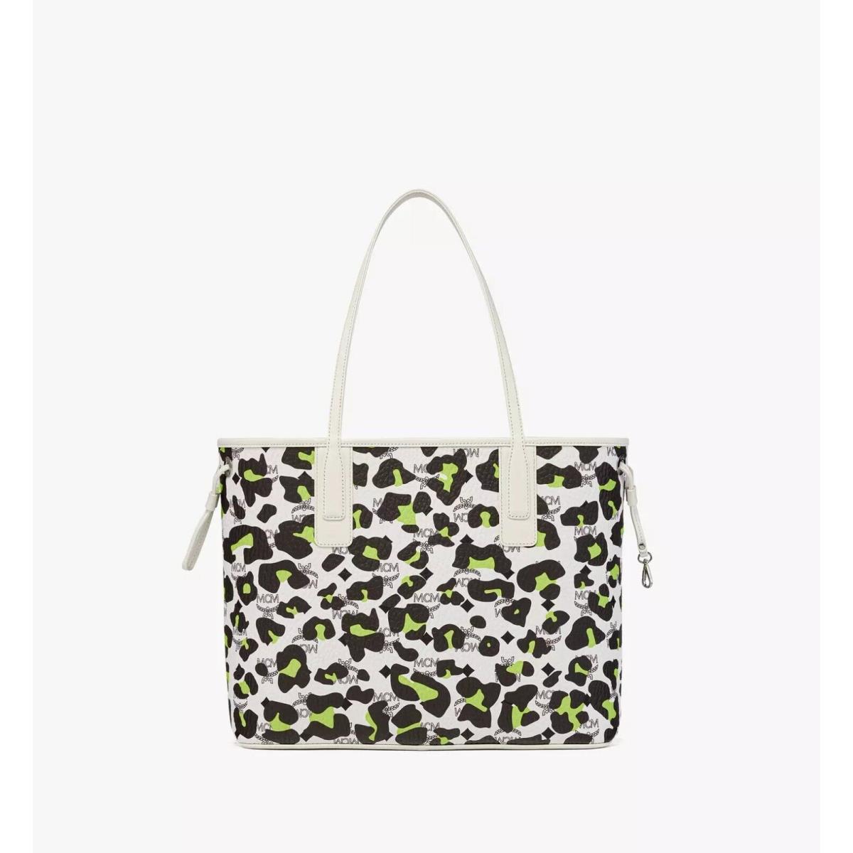 Mcm Aren White Leopard Visetos Leather Shopper Bag Medium