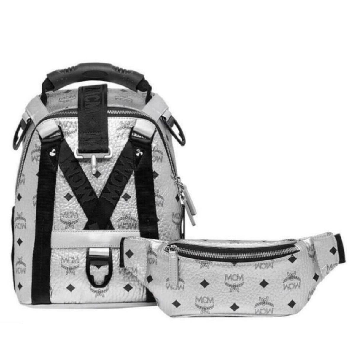 Mcm Jemison 2 in 1 Silver Coated Canvas Mini Backpack MUK9SJV23SB001