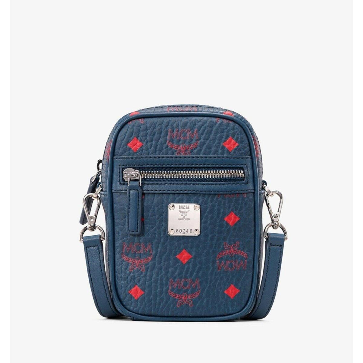 Mcm Deep Blue Visetos Red Logo Small Crossbody Bag MXZ9AVI56VS001