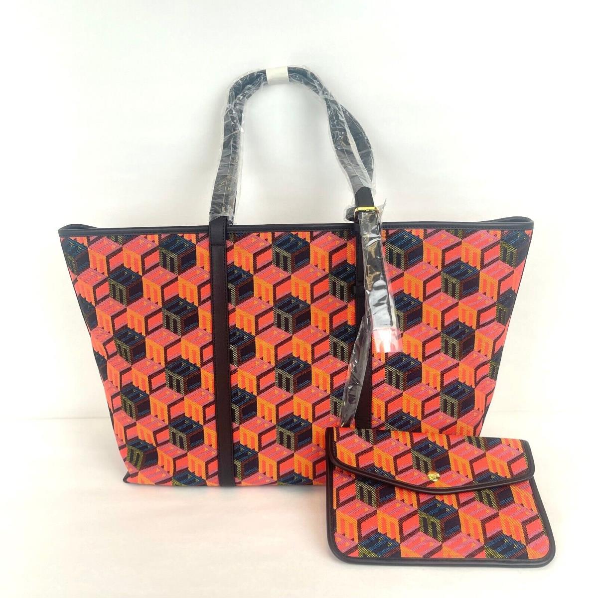 Mcm Orange/red Cubic Logo Jacquard Medium Tote Leather Trim MWPCSCK01MT001