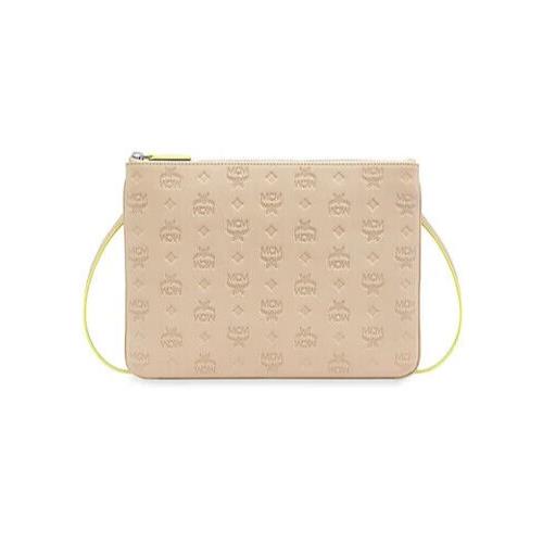 Mcm Klara Monogram Leather Crossbody Pouch B3409 One Size - Handle/Strap: Croissant, Exterior: Croissant, Lining: Croissant