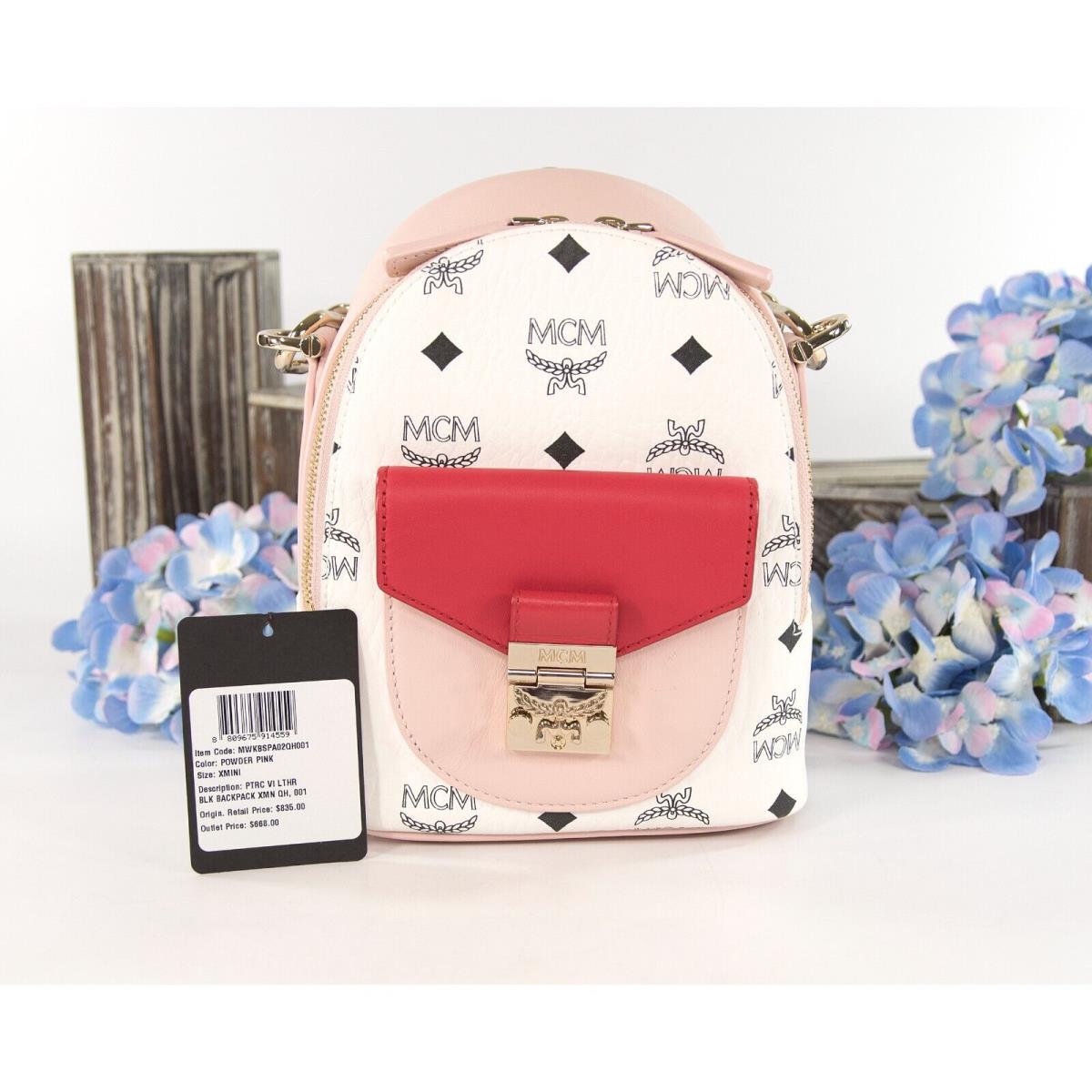 Mcm Visetos Red Powder Pink Colorblock Monogram Mini Backpack Crossbody Bag