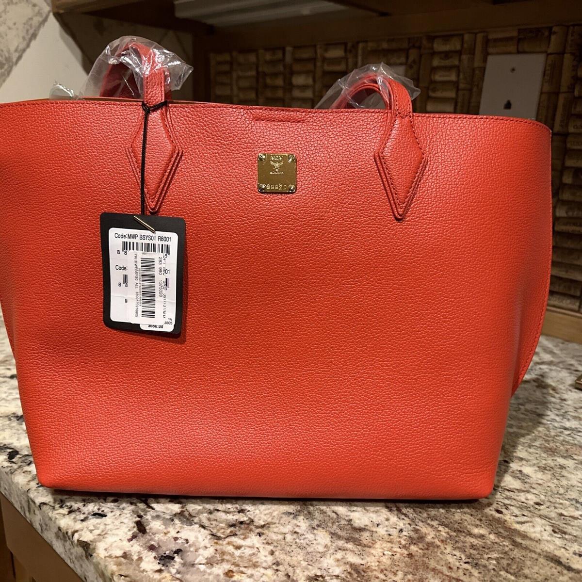 Mcm Women`s Large Shopper Tote Scarlet Red with Attached Wallet