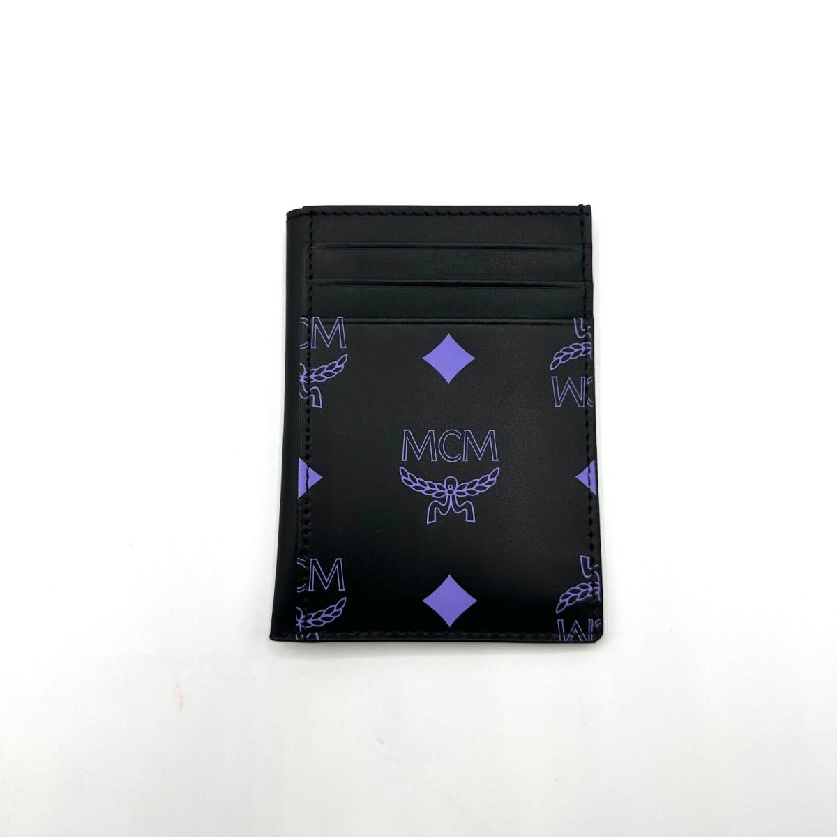 Mcm Black Leather Card Holder in Purple Color Splash Logo MXACSSX01U4001