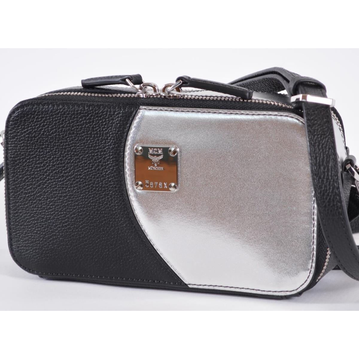 Mcm Silver Black Double Zip Leather Crossbody Camera Bag Purse