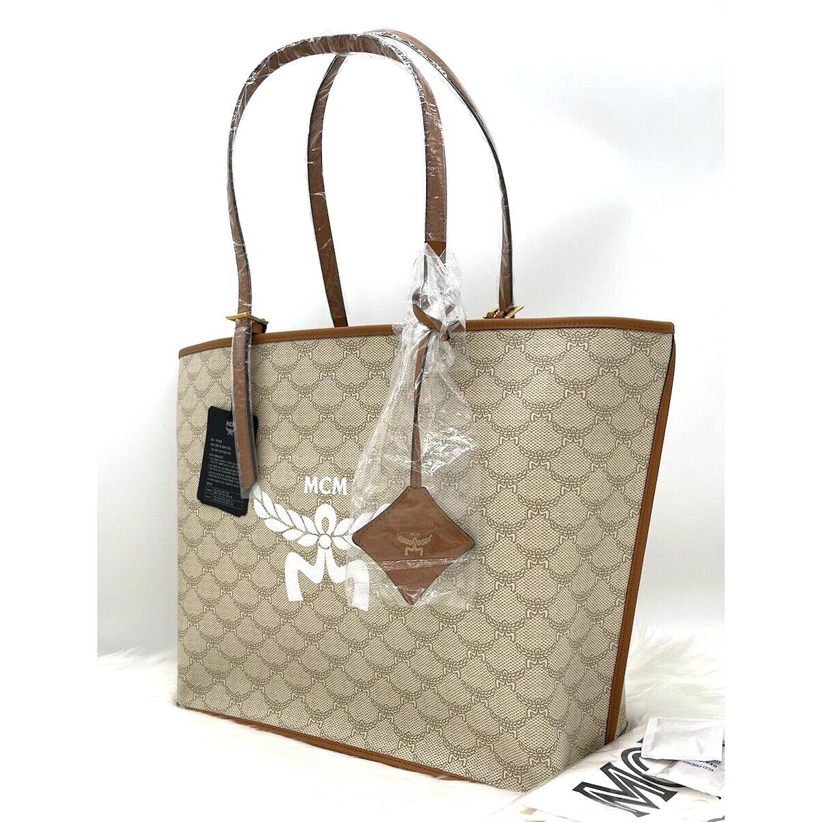 Mcm Himmel Lauretos Medium Leather Tote Shopper -beige/ Oatmeal