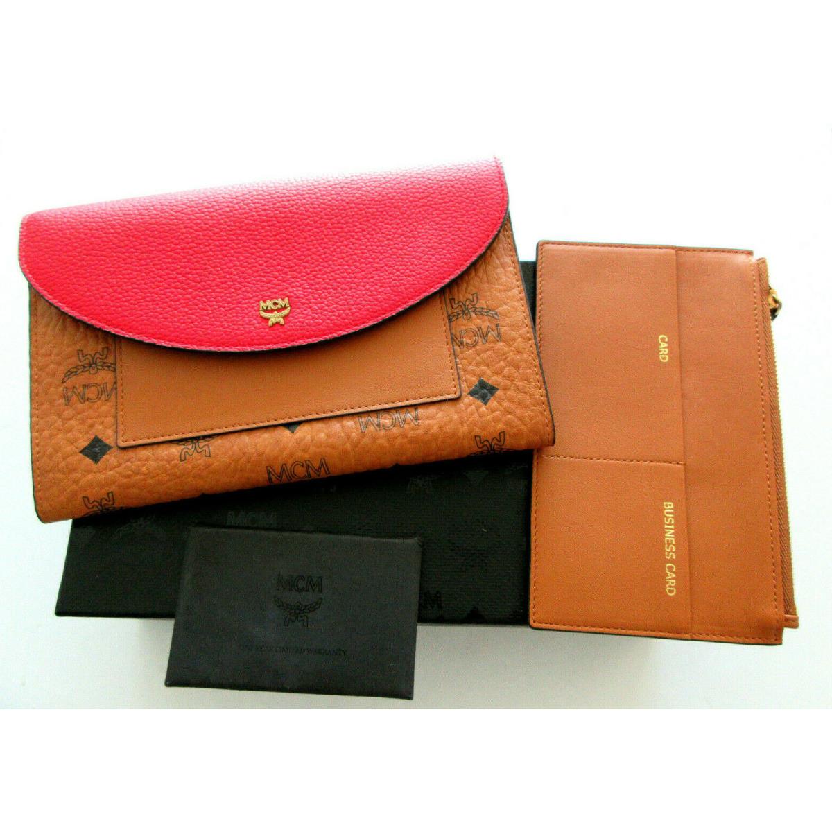 Mcm Large Cognac Red Visetos 2 Piece Flap Envelope Wallet Clutch