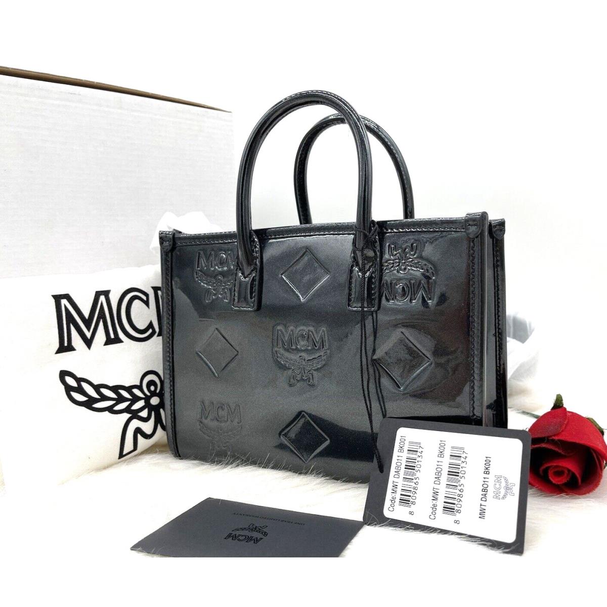 Mcm Munchen Women s Mini Logo Leather Tote Shoulder Bag In Black