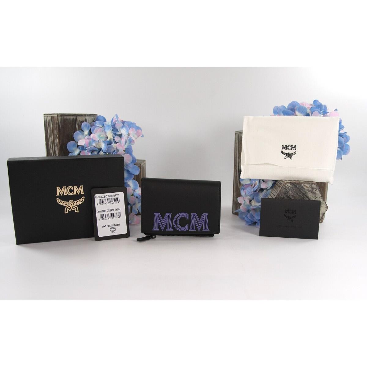 Mcm Color Splash Black Dahlia Purple Leather Bifold Compact Wallet