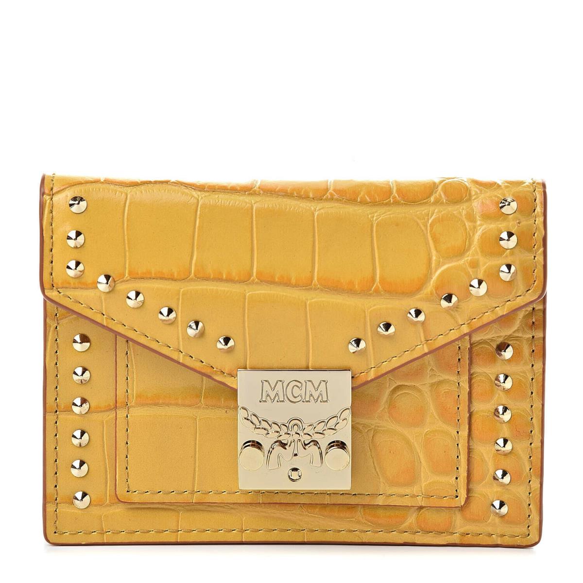 Mcm Yellow Crocodile Embossed Leather Mini Flap Coin Wallet MYS9APA65YJ001