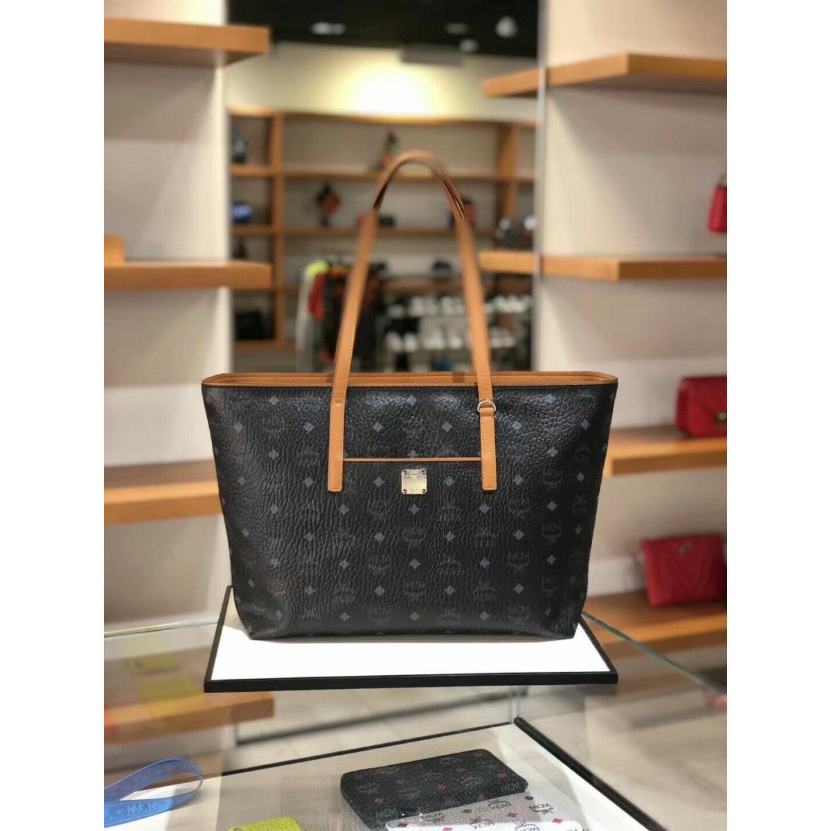 Mcm Visetos Coated Canvas Anya Shopper Tote Black