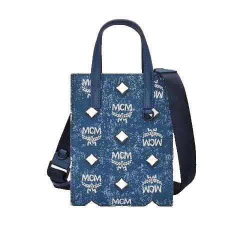 Mcm Aren Tote IN Vintage Denim Jacquard