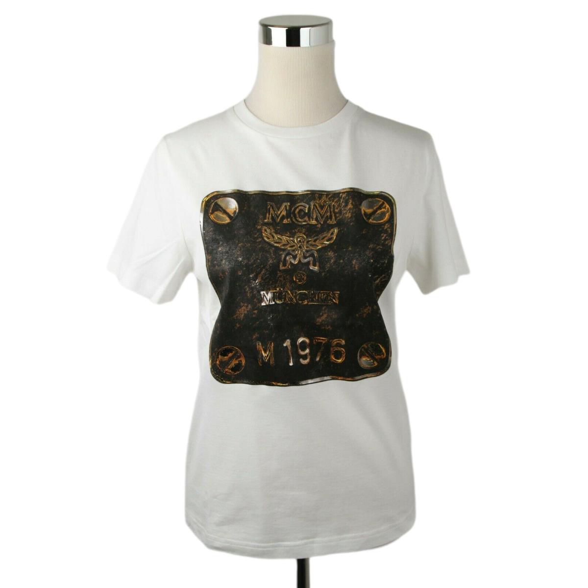 Mcm Women`s Black Cotton Short Sleeve Plaque Logo Print T-shirt S