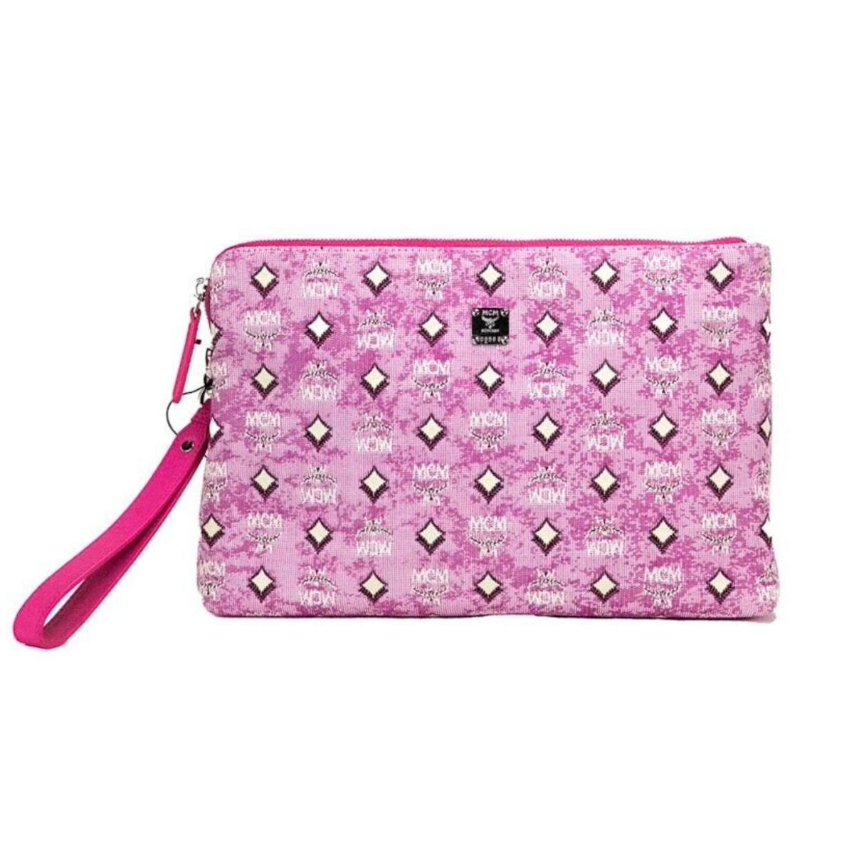 Mcm Women`s Medium Aren Logo Zip Pouch - Pink