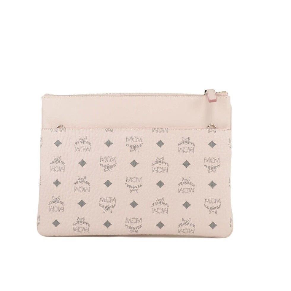 Mcm Women`s Portuna Medium Visetos Powder Pink Canvas Flat Pouch Crossbody Bag