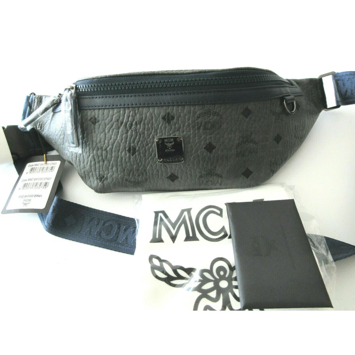 Mcm Visetos Logo Coated Canvas Belt Bag Phantom Gray