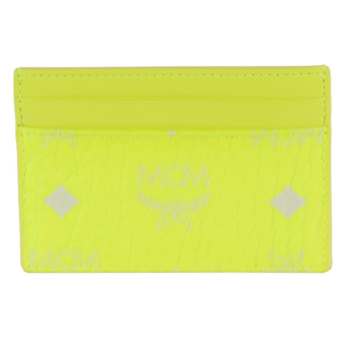 Mcm Neon Yellow Visetos Coated Canvas Mini Card Case Wallet