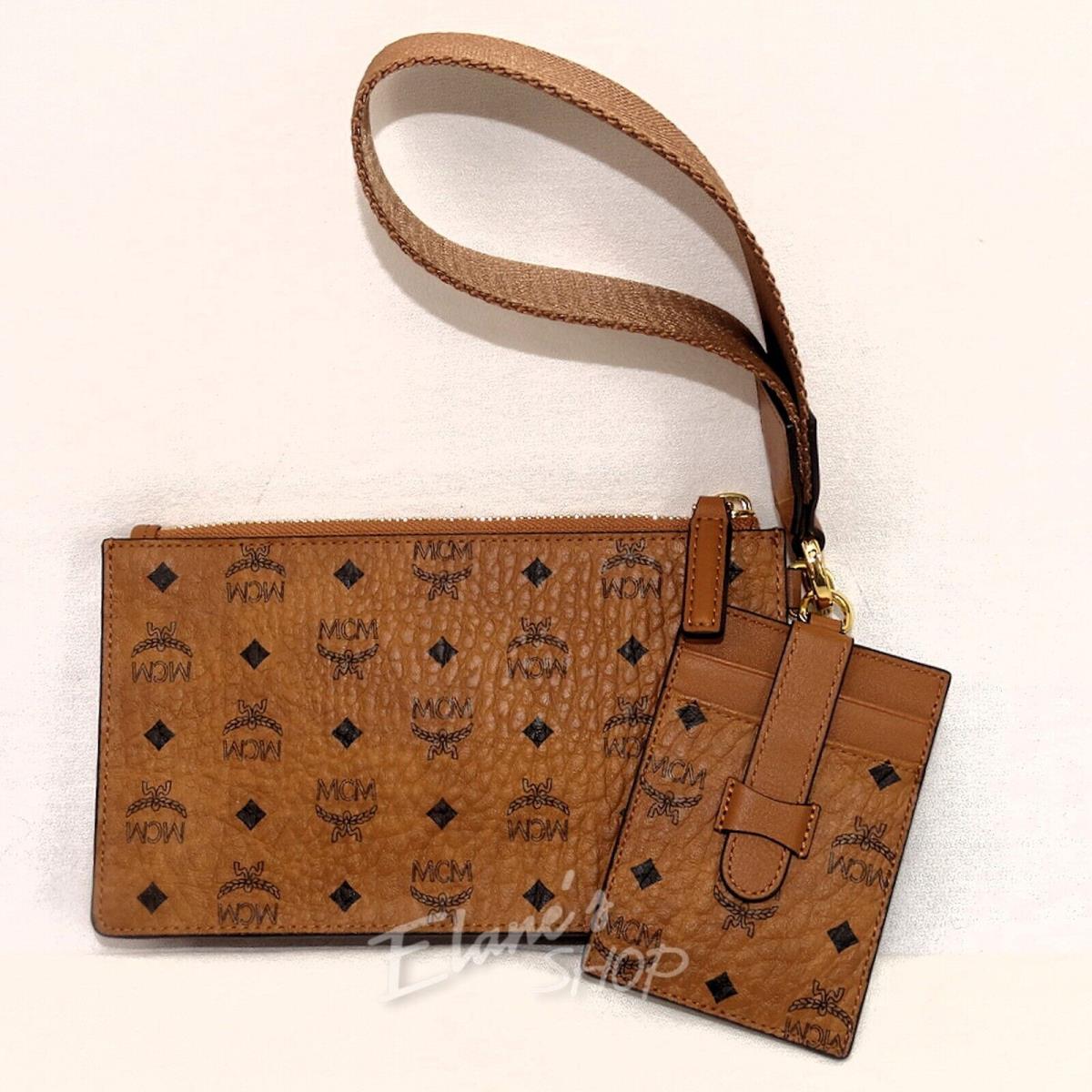 Mcm Cognac Visetos Pouch Clutch Small Bag Wristlet Credit Card ID Wallet