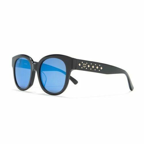 Mcm 54mm Square Sunglasses Black w Blue Mirror and Case