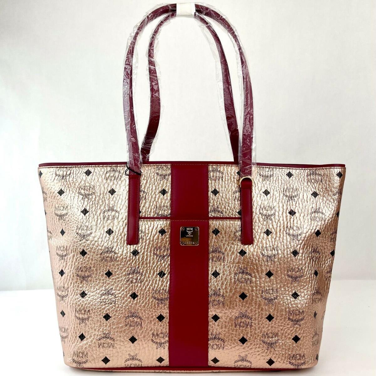 Mcm Champagne Gold Monogram Visetos Canvas Medium Tote Bag MWPBAFO01TC001