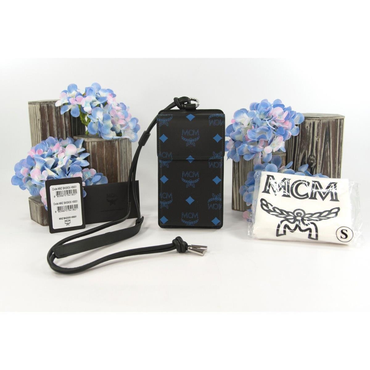 Mcm Black Vallarta Blue Splash Logo Monogram Phone Crossbody Bag