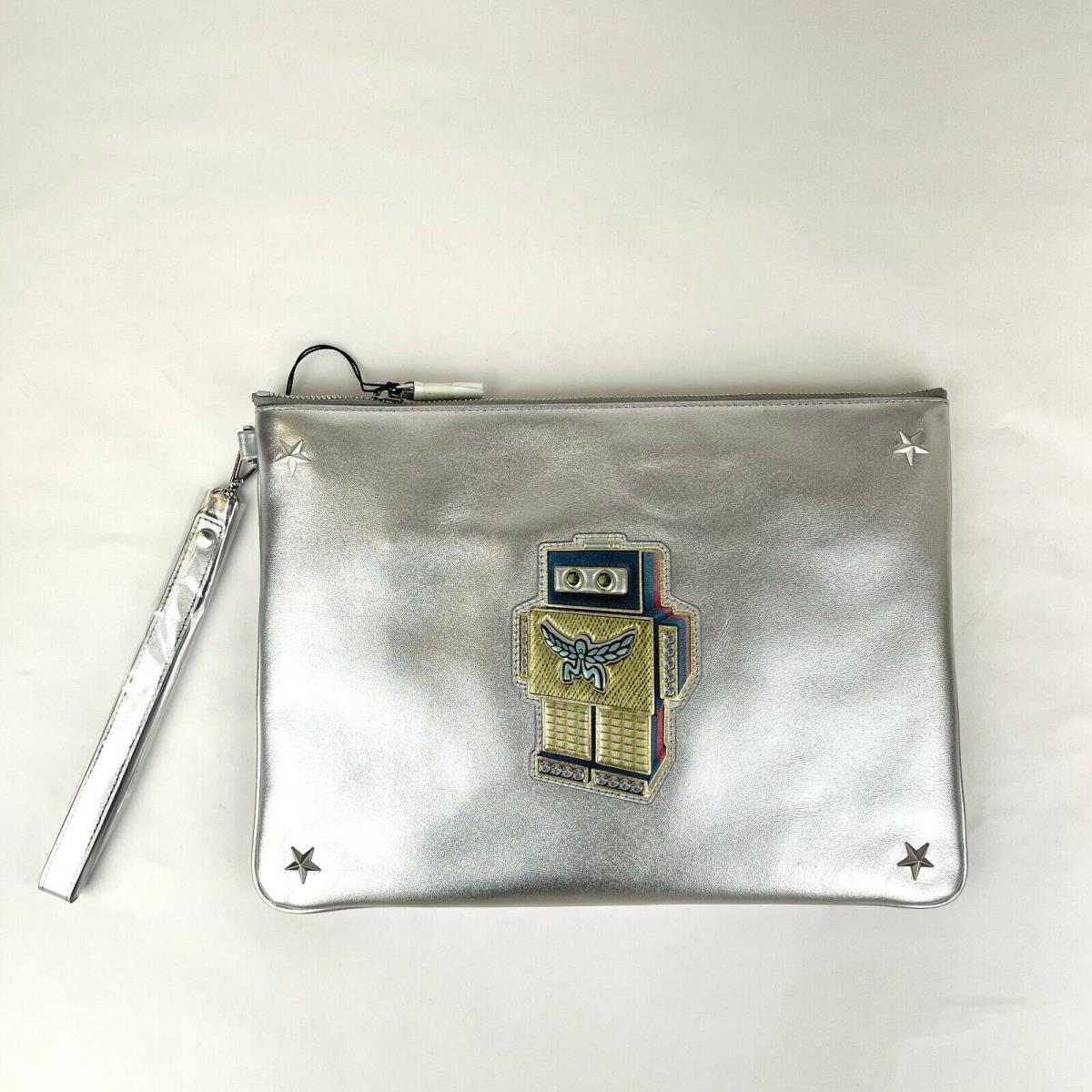 Mcm Silver Leather Medium Wristlet Pouch with Robert Design MZZ8SR051SV001