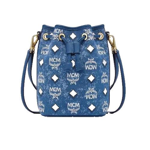 Mcm Dessau Drawstring Bucket Bag in Vintage Denim Jacquard