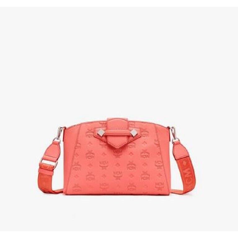 Mcm Hot Coral Monogram Leather Small Essential Crossbody Bag MWRASSE06O3001