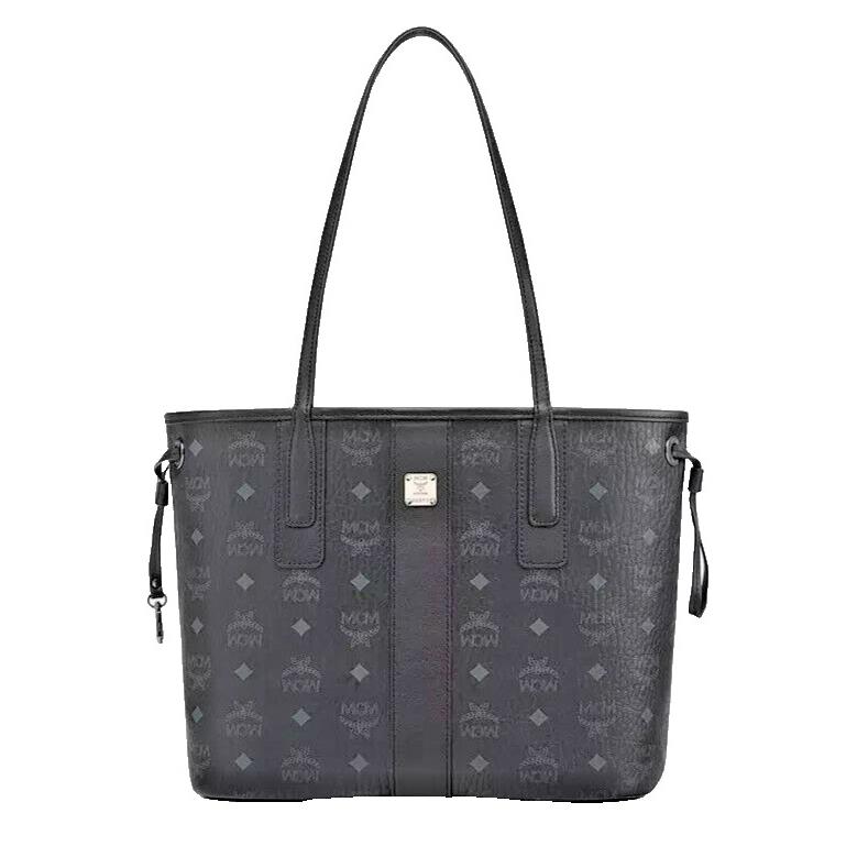 Mcm Reversible Liz Shopper Bag in Black Visetos - Handle/Strap: Black, Hardware: Silver-toned cobalt metal hardware, Exterior: Black