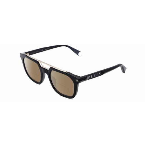 Philipp Plein SPP001M Unisex Square Polarized Bifocal Sunglass Black Silver 51mm Brown