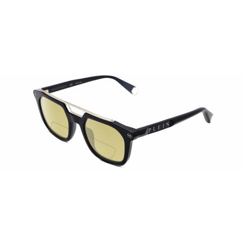 Philipp Plein SPP001M Unisex Square Polarized Bifocal Sunglass Black Silver 51mm Yellow