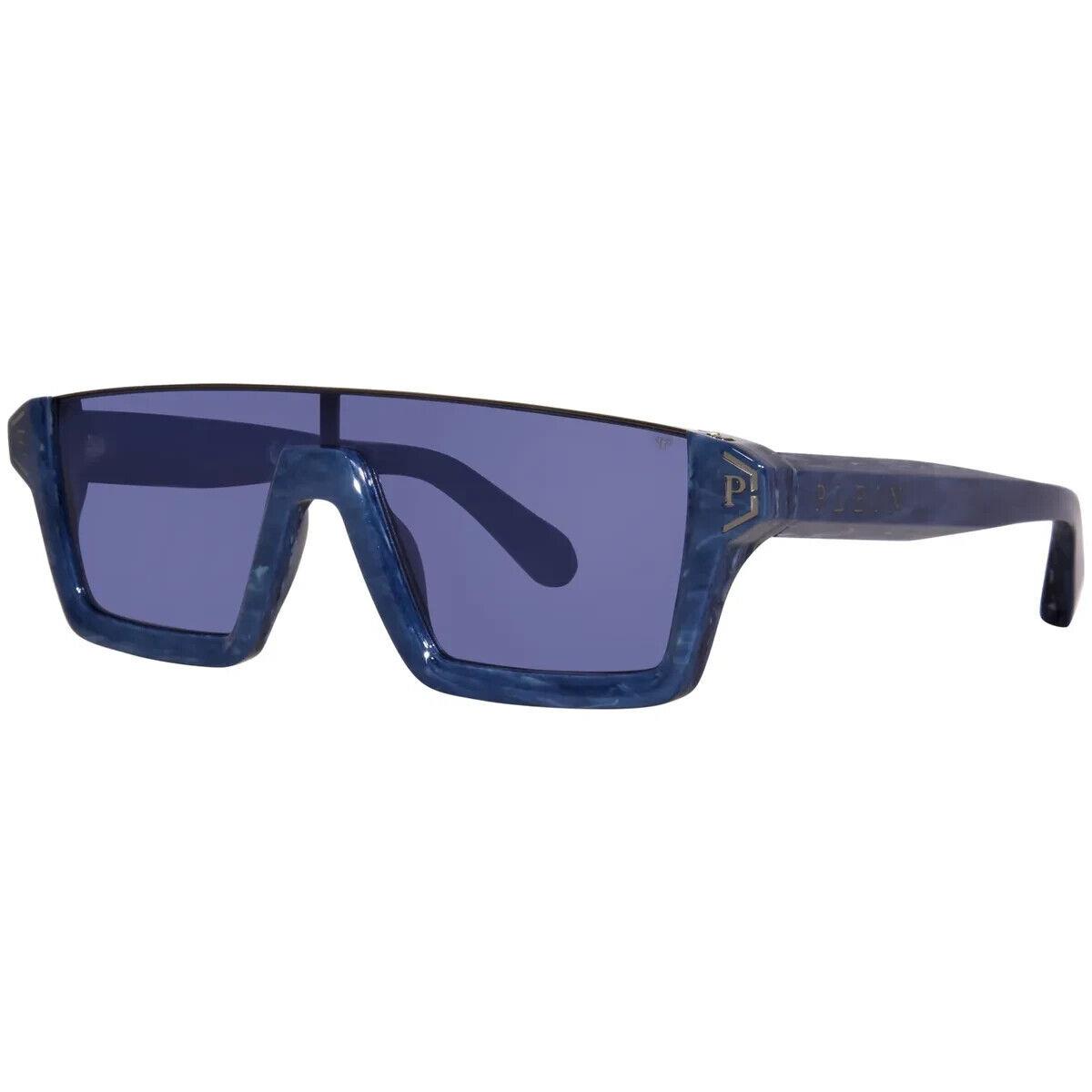 Philipp Plein Sunglasses Unisex PP006M B35B Marbled Blue/mirror Blue Shield