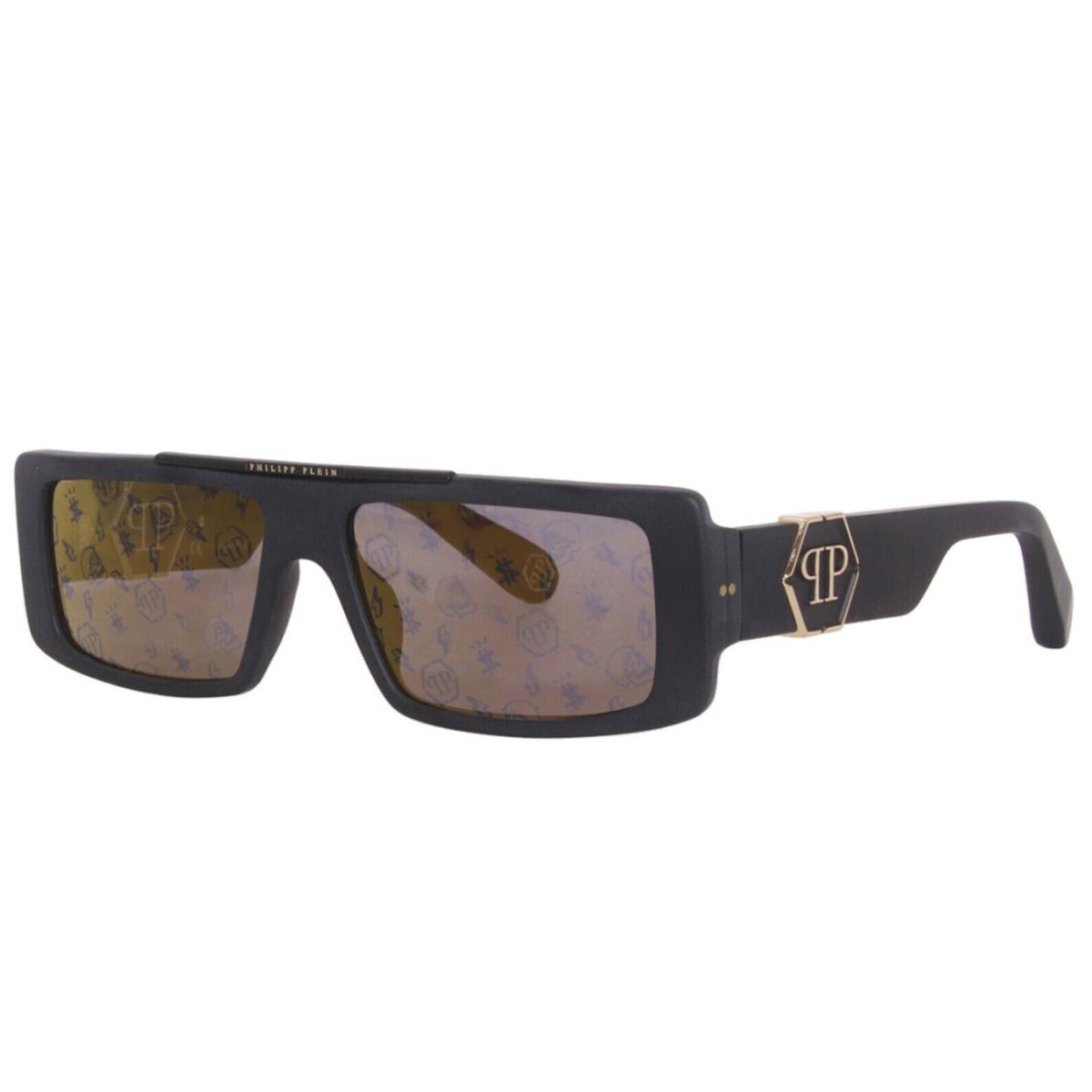 Philipp Plein SPP003M 703L Sunglasses Matte Black Frame Gold Mirror Lenses 58mm