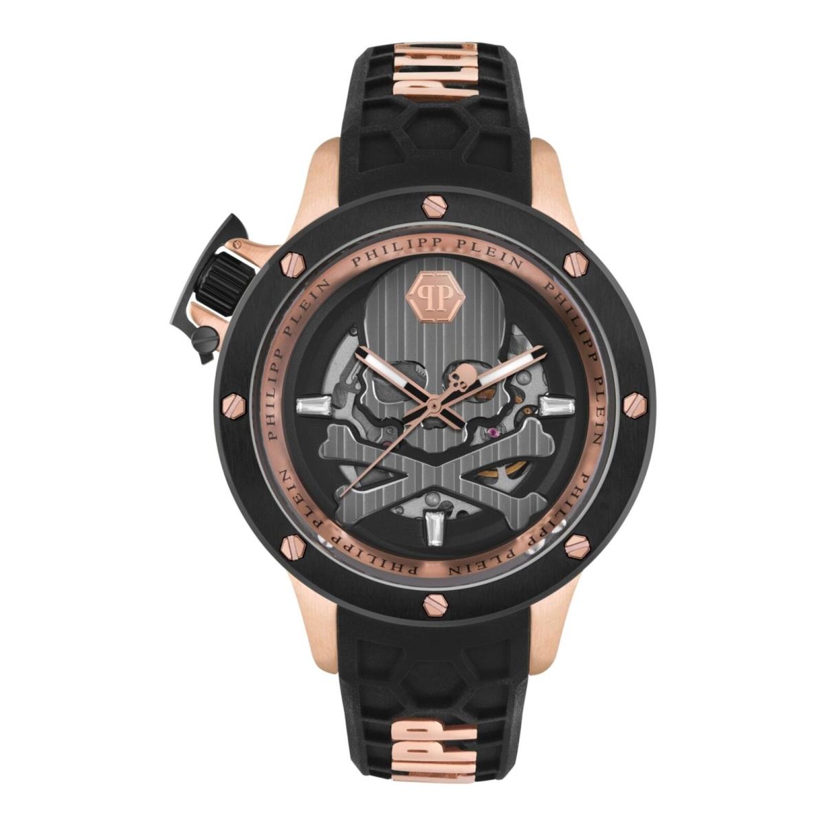 Philipp Plein Mens IP Rose Gold 46mm Strap Fashion Watch