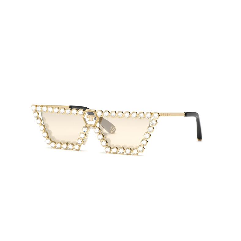 Philipp Plein SPP030S 300X Sunglasses Gold Frame Gold Mirror Lenses 57mm - Frame: Gold, Lens: Gold