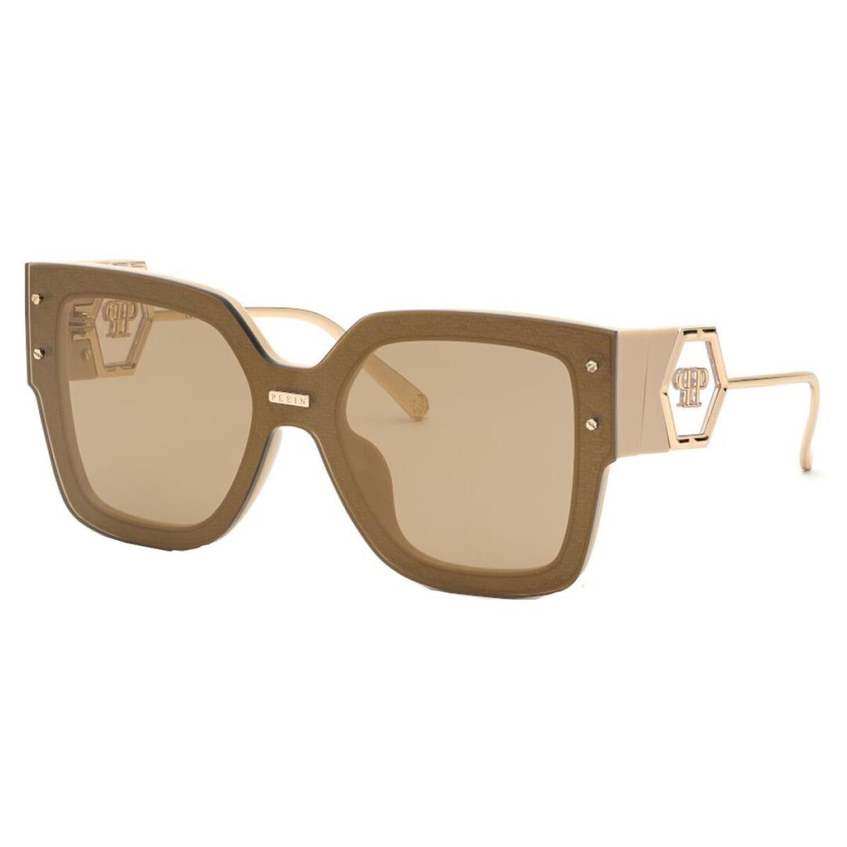 Philipp Plein Rose Venus Women`s Beige Oversize Sunglasses SPP041M996CTG Italy - Frame: Beige, Lens: Brown-Gold