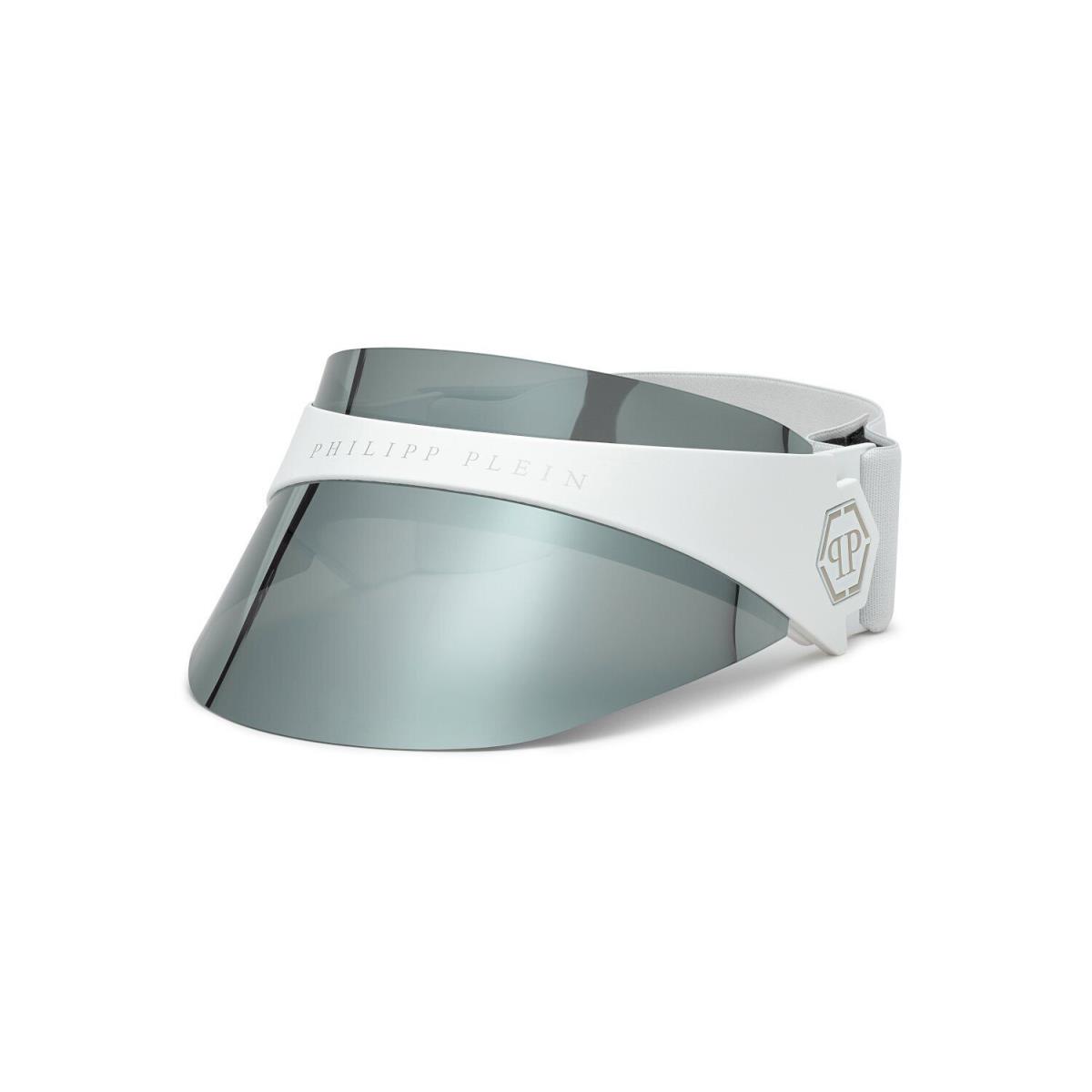 Philipp Plein SPP033S 5WWX Visor Hat Matte White Frame Silver Mirror Lens 99mm