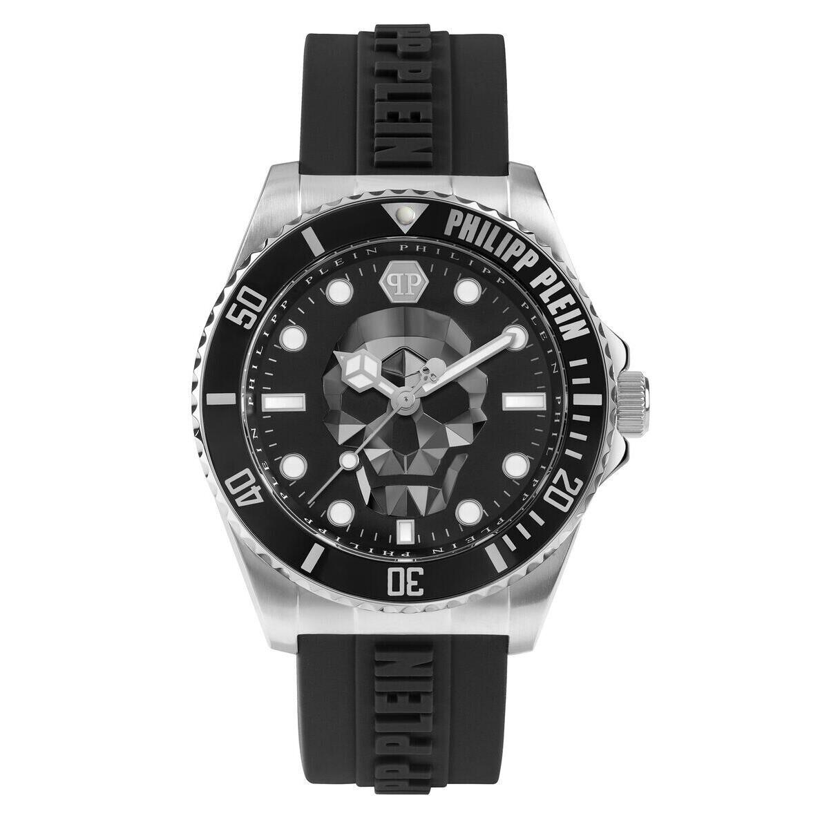 Philipp Plein Analog The $kull Diver Men s Watch Black Silicone Strap PWOAA0122