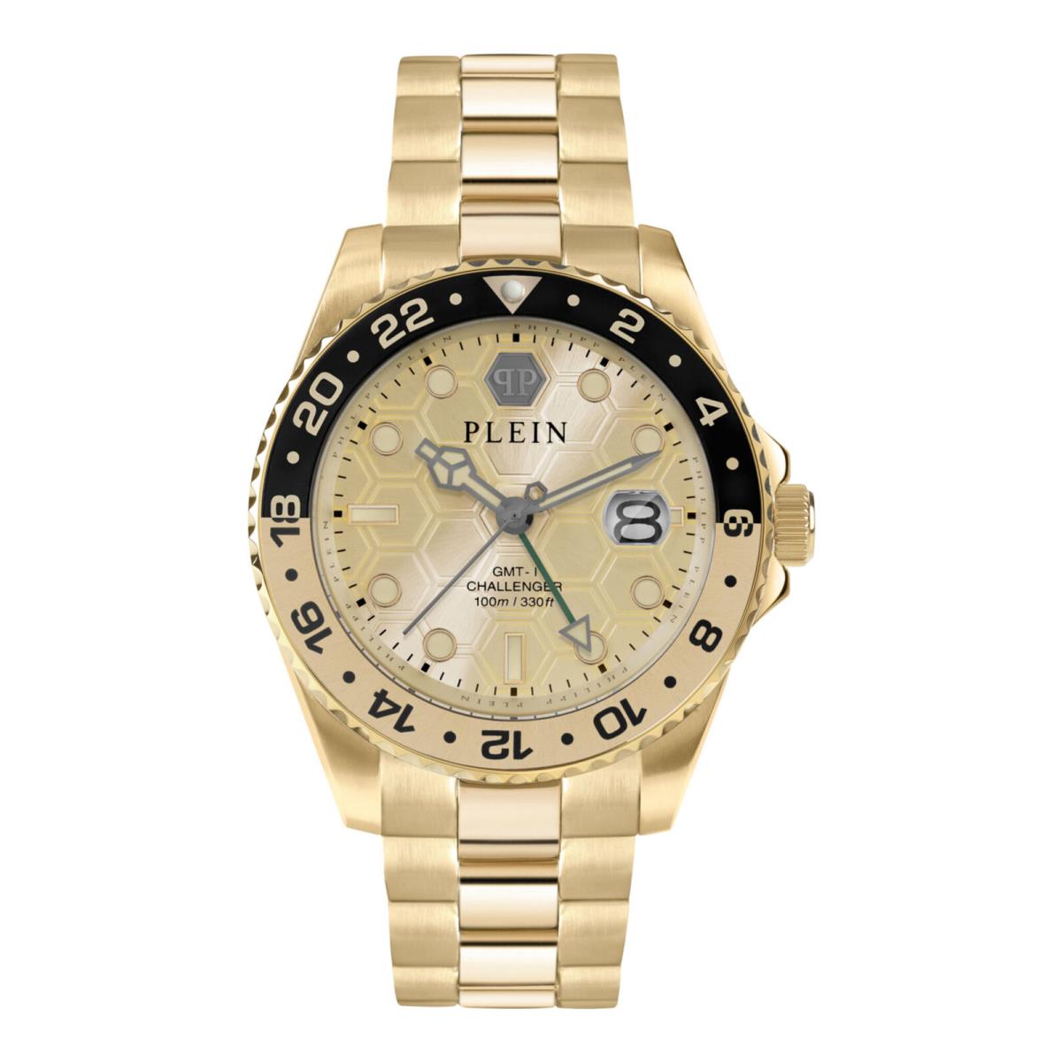 Philipp Plein Mens Gmt-i Challenger Gold 44mm Bracelet Fashion Watch