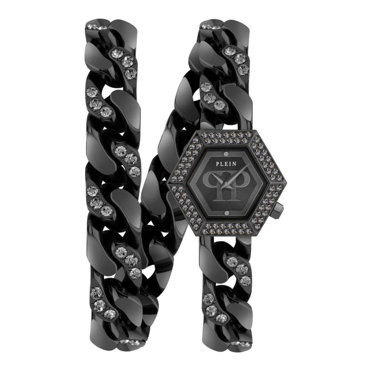 Philipp Plein Womens The Hexagon Black 28mm Bracelet Fashion Watch - Dial: Black, Band: Black, Bezel: Black