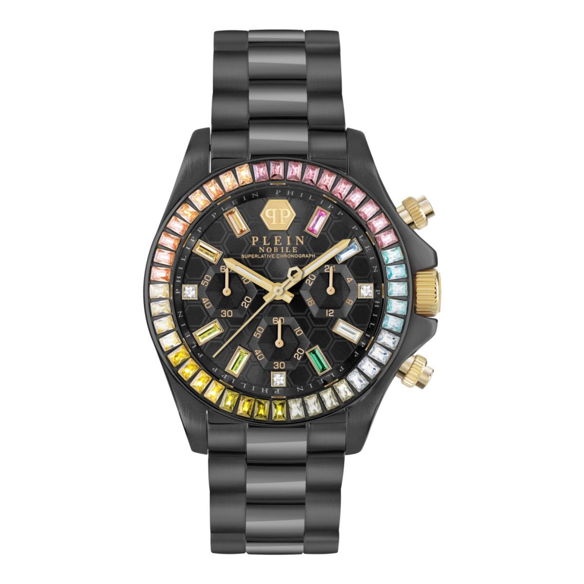 Philipp Plein Womens Nobile Black 38mm Bracelet Fashion Watch - Dial: Black, Band: Black, Bezel: Black