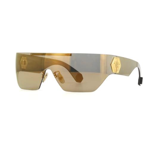 Philipp Plein SPP029M 400G Sunglasses Gold Frame Gold Yellow Mirror Lenses 99mm