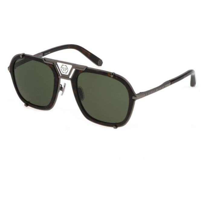 Philipp Plein SPP010M 584Y Sunglasses Gunmetal Havana Frame Green Lenses 55mm