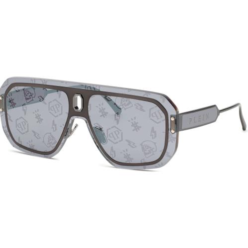 Philipp Plein SPP050 568L Sunglasses Glossy Bakelite Frame Mirror Lenses 99mm